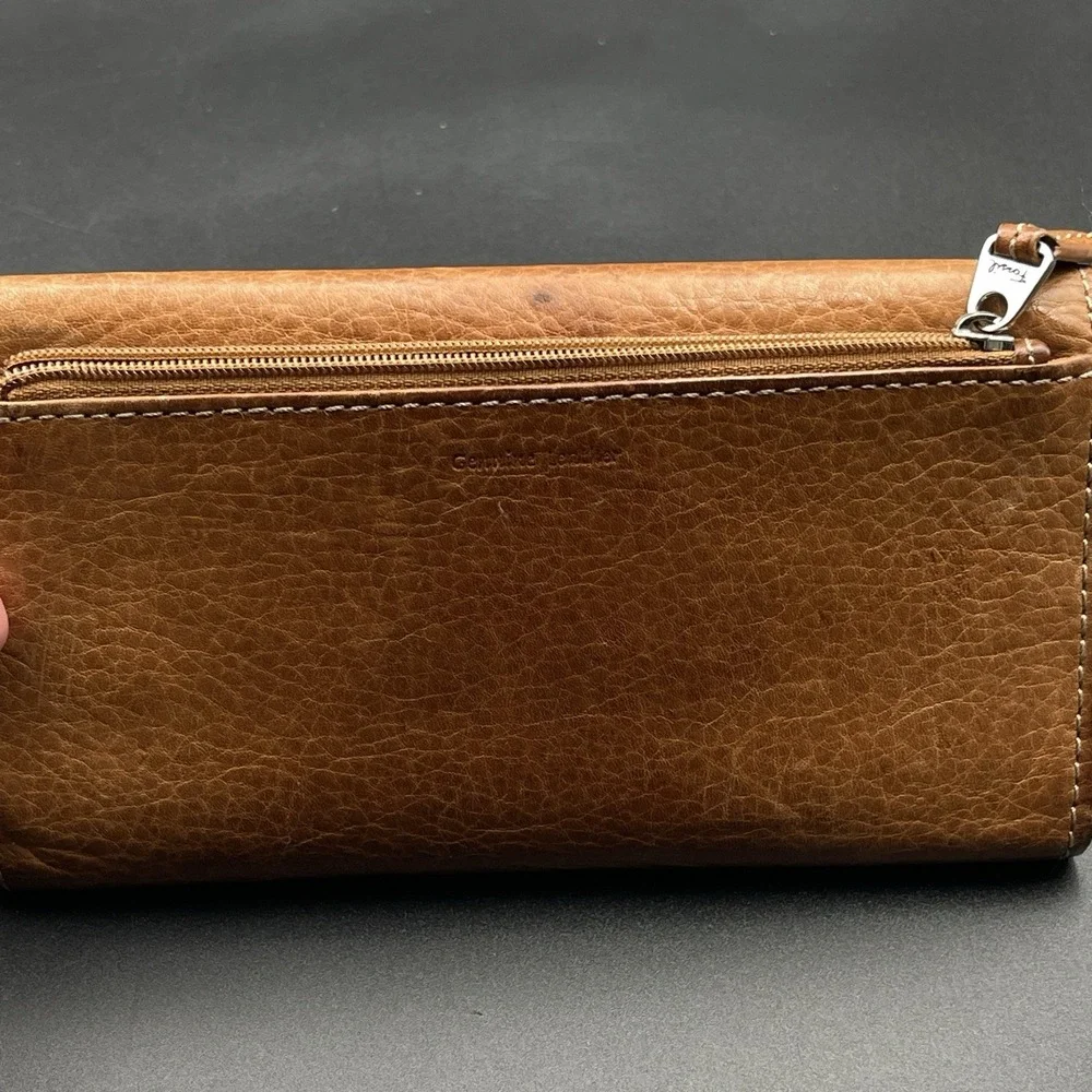 Vintage Fossil Brown Leather Clutch Wallet Checkbook Organizer Snap Closure - Picture 11 of 12
